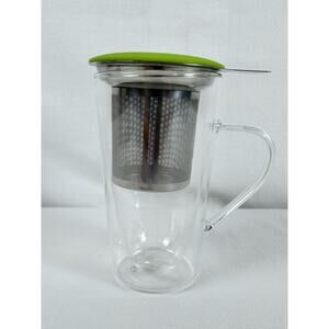 Essential Home & Kitchen Insulated Double Glass Tea Mug with Infuser & Lid VG